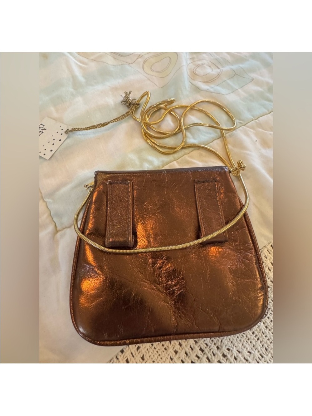 Metallic Copper Crossbody Bag with Gold Chain